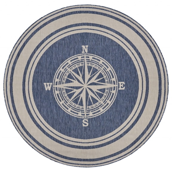 8â€™ Round Navy Nautical Indoor Outdoor Area Rug