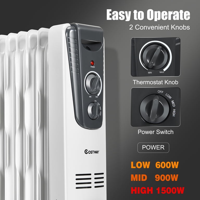 Costway 1500W Electric Oil Filled Radiator Space Heater 5.7 Fin Thermostat  Room Radiant - Walmart.com