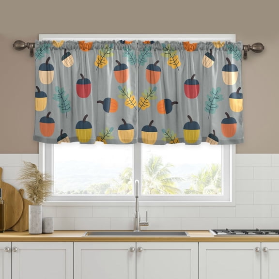 Yayeee Kitchen Curtains Tier Set of 2 Light Filtering 57"x24" Over Sink Window Panels, Cute Acorns Pattern