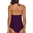 thumbnail image 3 of Gubotare Halter Tankini Swimsuit for Women Tummy Control Two Piece Bathing Suit V Neck Swimwear with Shorts (Purple,M), 3 of 6