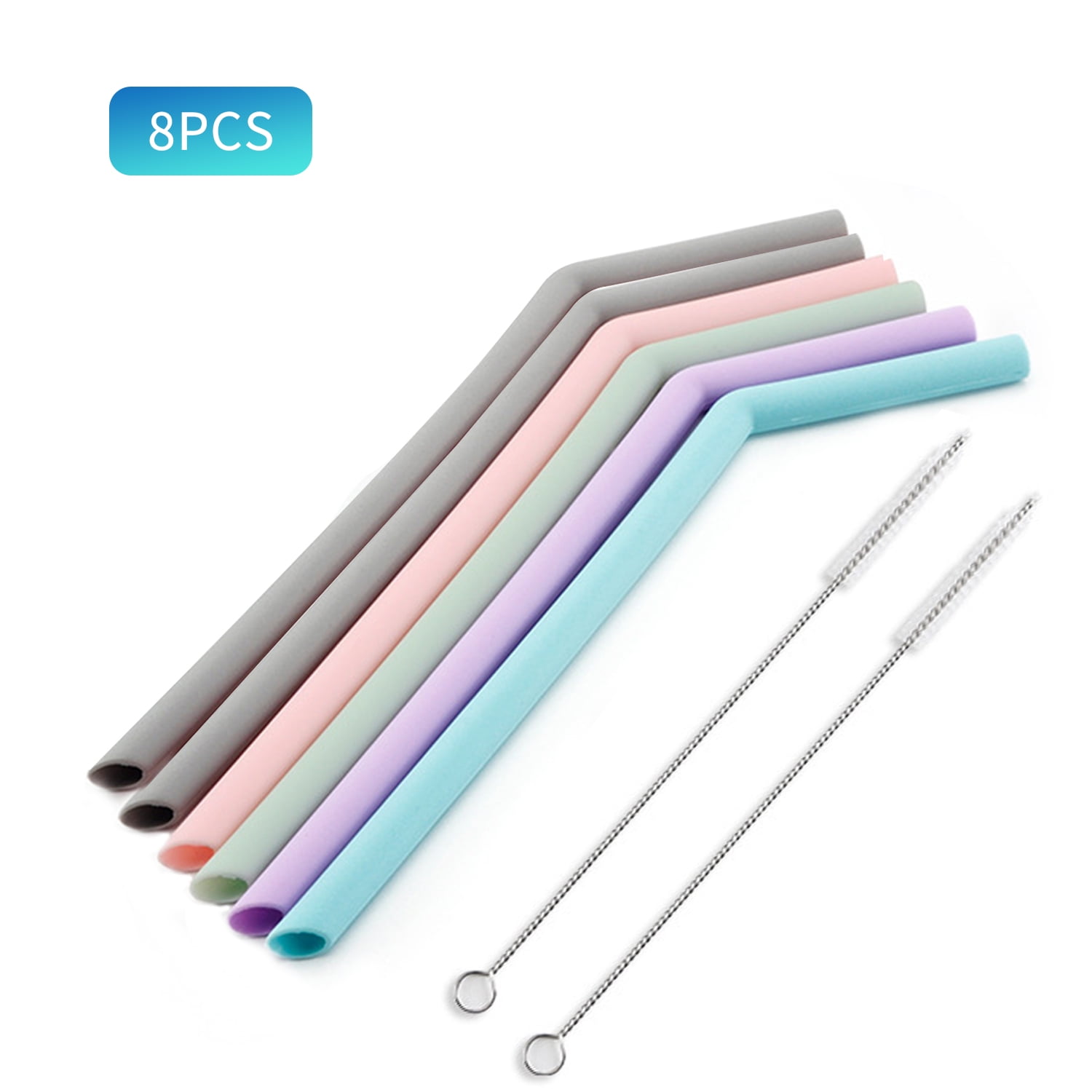 6Pcs Reusable Silicone Drinking Straw With 2 Cleaning Brush Long Flexible C0 
