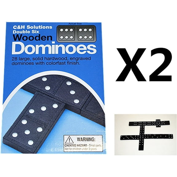 2X Double 6 Dominoes Black with White Dots Wooden Dominoes 28 PCS