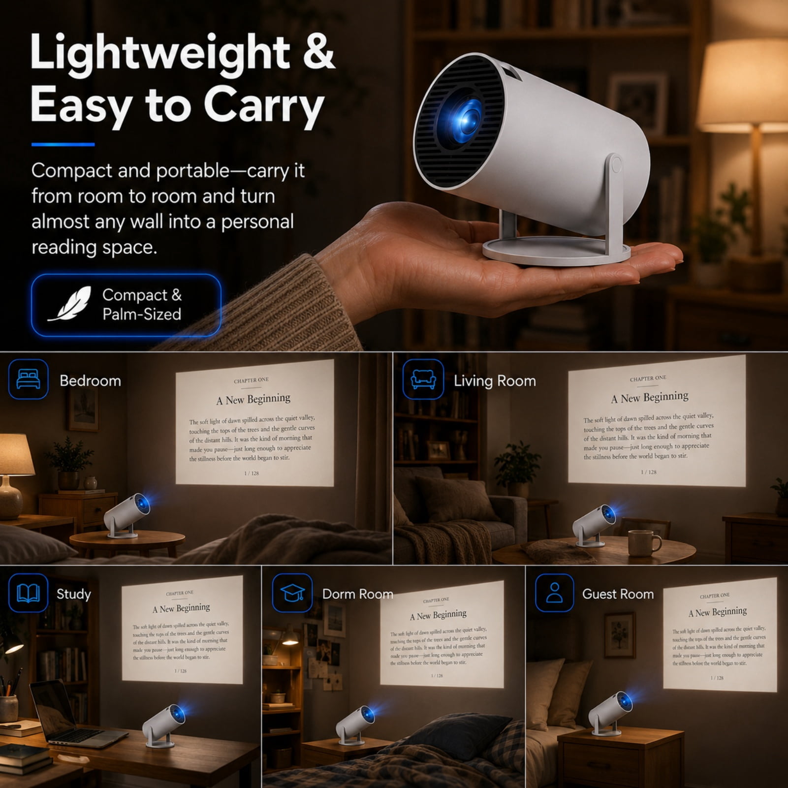 Storyverse Projector, Storyverse Projector with Bluetooth and Wifi Capabilities, Flexible 180° Projection and Automatic Image Calibration, HD Input Support with Built-In Audio, Ideal for Indoor