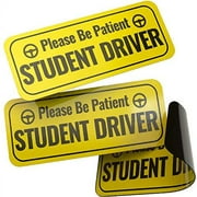Adheisign Student Driver Magnet | Removable Please Be Patient Reflective New Driver Sticker Decal for Car with Strong Adhesive Magnet, Large Driving Icons & Cute Round Border | 3 Pack, Bright Ye