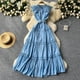 thumbnail image 3 of Vestido de palacio Vintage para mujer, elegante cuello redondo con bordes de hongos negros, vestido largo ceñido de una sola botonadura, 3 of 5