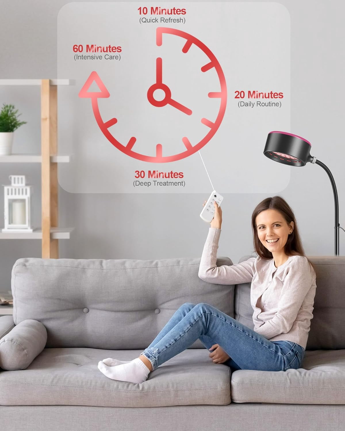 Infrared Light  for Face Dual-Mode 660nm & 850nm Near Infrared & Red Light Lamp for Skin Revitalization and Care with Adjustable Stand Remote & Touch Control Timer Eye Protection Glasses