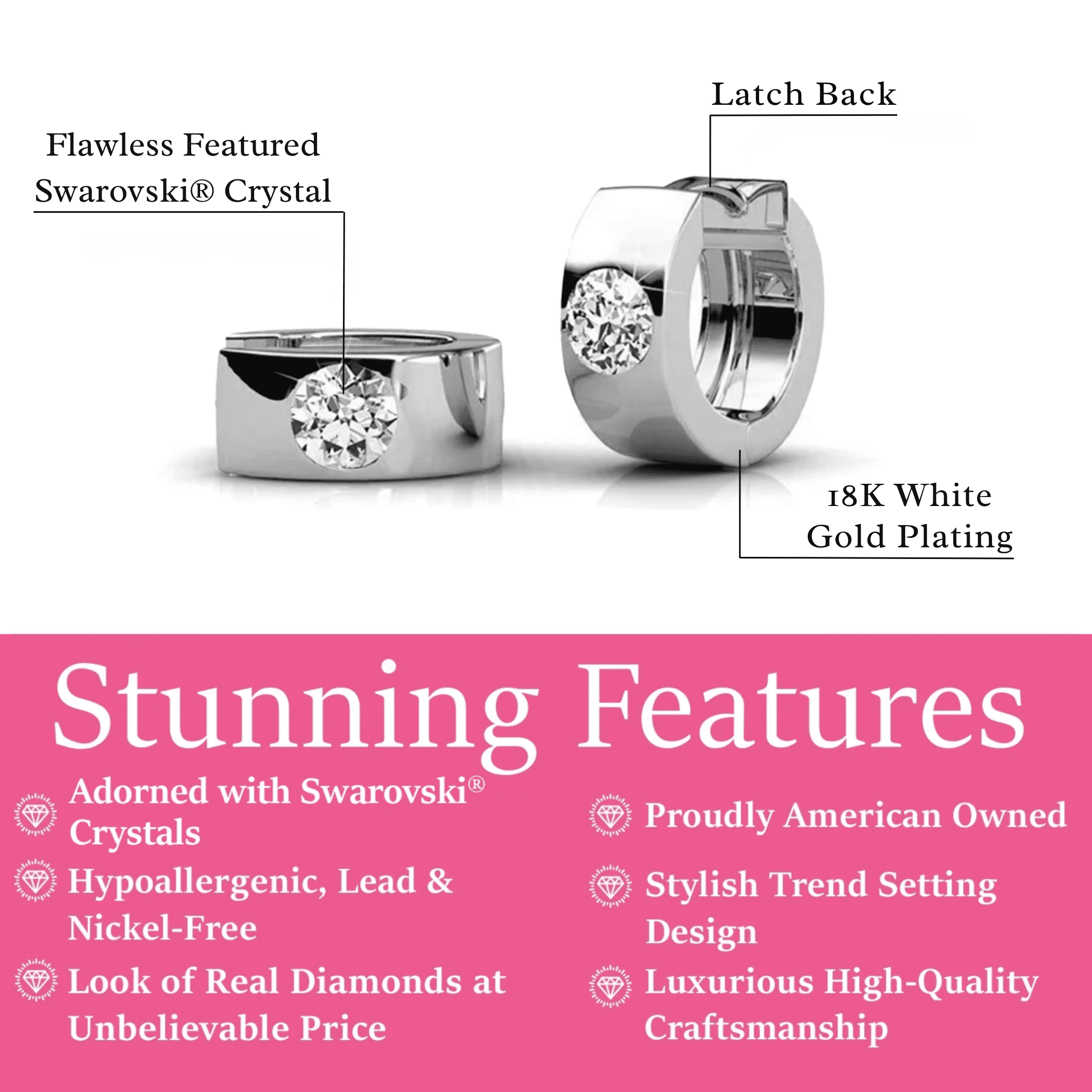 Cate & Chloe Alana 18k White Gold Plated Hoop Earrings with Swarovski Crystals Gifts for Women
