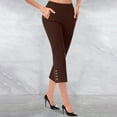 thumbnail image 4 of Uqiangy Women's Straight Leg Comfort Capri w/Tummy Control and Secret Pocket Capri Pants for Women Casual Summer Dressy Pull On Stretch High Waisted Crop Work Leggings with Pockets Coffee S, 4 of 5