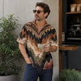 thumbnail image 5 of Retro Geometric & Aztec Print Short Sleeve Button Down Shirt for Men, Vintage Cuban Collar Casual Top - Breathable Cotton Linen Blend Summer Beach Vacation Tee with Chest Pocket Brown XXXL, 5 of 9