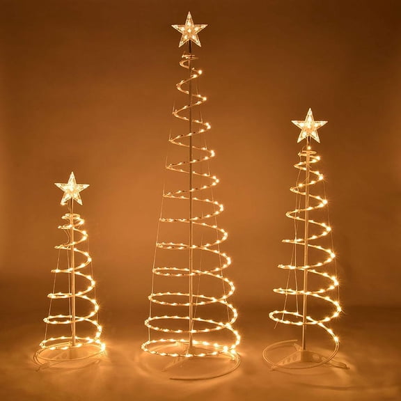 3 Pack of Warm White LED Spiral Christmas Trees