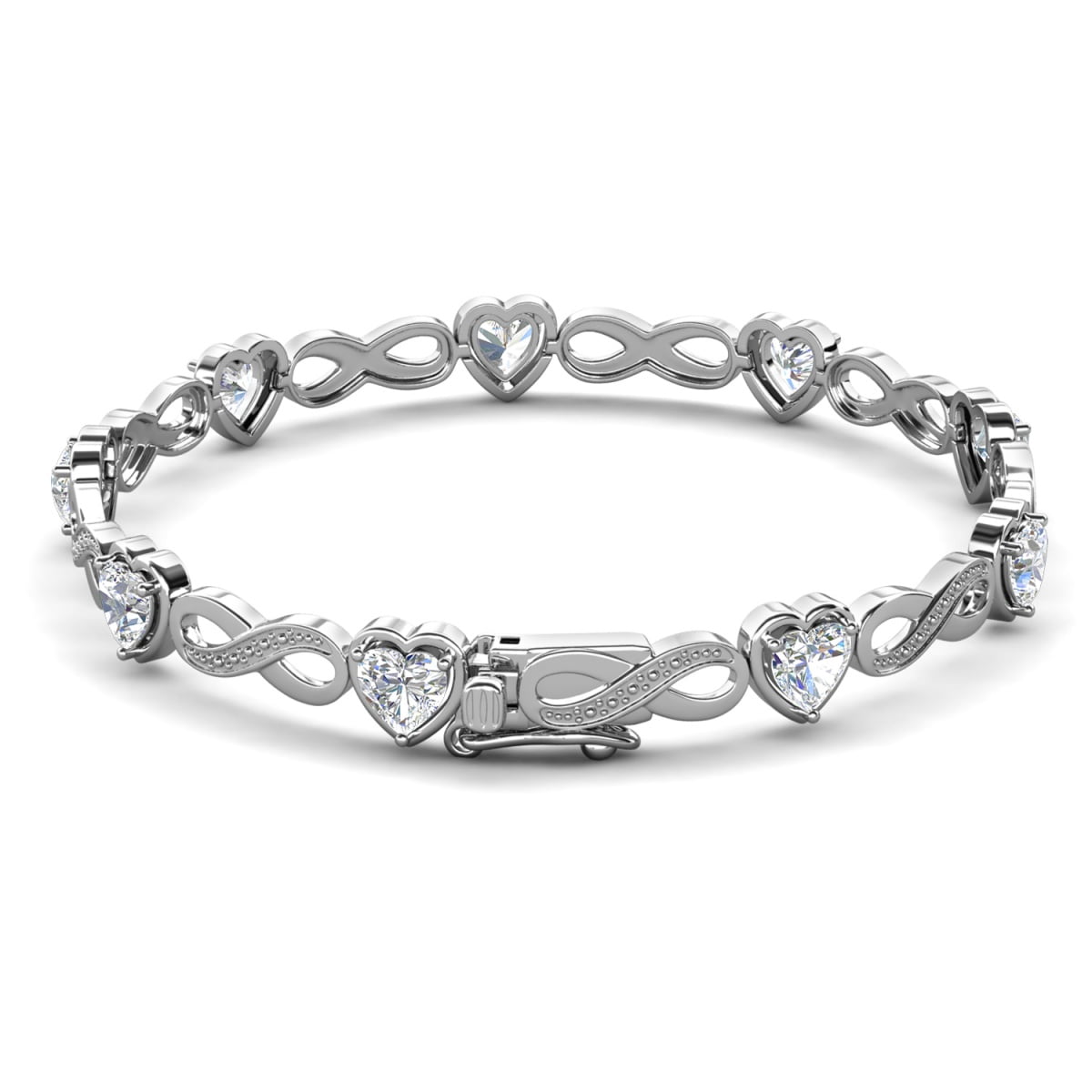 Cate & Chloe Amanda 18k White Gold Plated Clear Heart Bracelet with Simulated Diamonds for Women