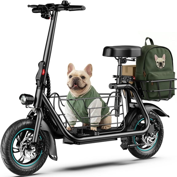 MIHOVER 550W Pet Friendly Electric Scooter with Seat for Small Dogs, 12" Electric Scooters for Adults,Dual Baskets 36V 7.8AH Battery, UL2272 Certified