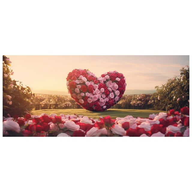 Dsscvnef Valentine Day Garage Door Panel Rose Heart Banner for Patio Background Cloth Valentine Decoration