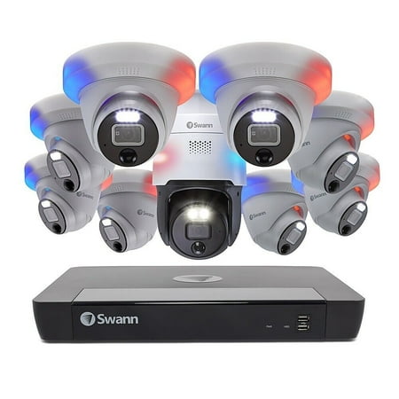 Swann - Enforcer 16-Channel, 9-Camera Indoor/Outdoor Wired 12MP 4TB NVR Security System - White