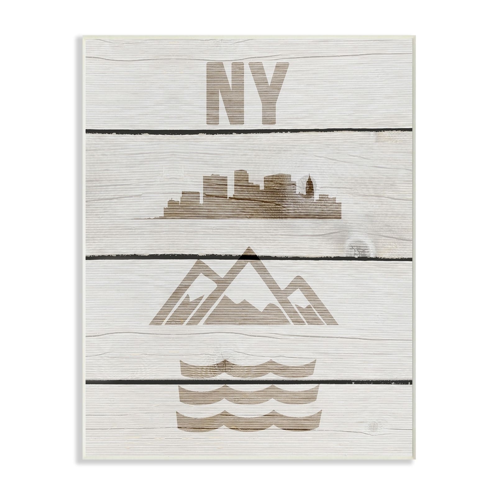The Stupell Home Decor Collection New York City Symbols Distressed Wood Wall Plaque Art, 10 x 0.5 x 15