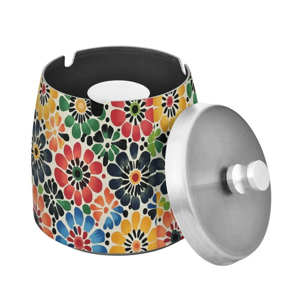 Yayeee Ashtray with Lid for Cigarette Smokeless Stainless Steel Home Ash Holder, Dark Floral