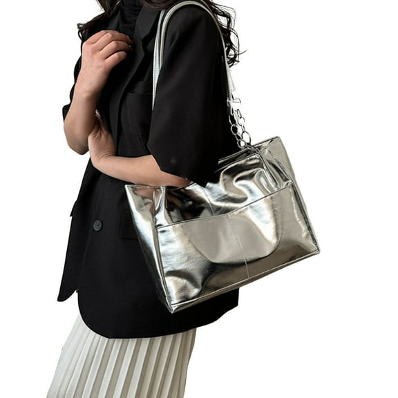 Fashion Shoulder Bag for Women Girl Versatile Shopping Bag Large Capacity Solid Color Handbag Waterproof Trendy Tote Bag