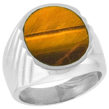 Oval Tiger - Sterling Silver Tiger Eye Ring for Men Large Oval Flat Solid Back Handmade, sizes 9 - 13