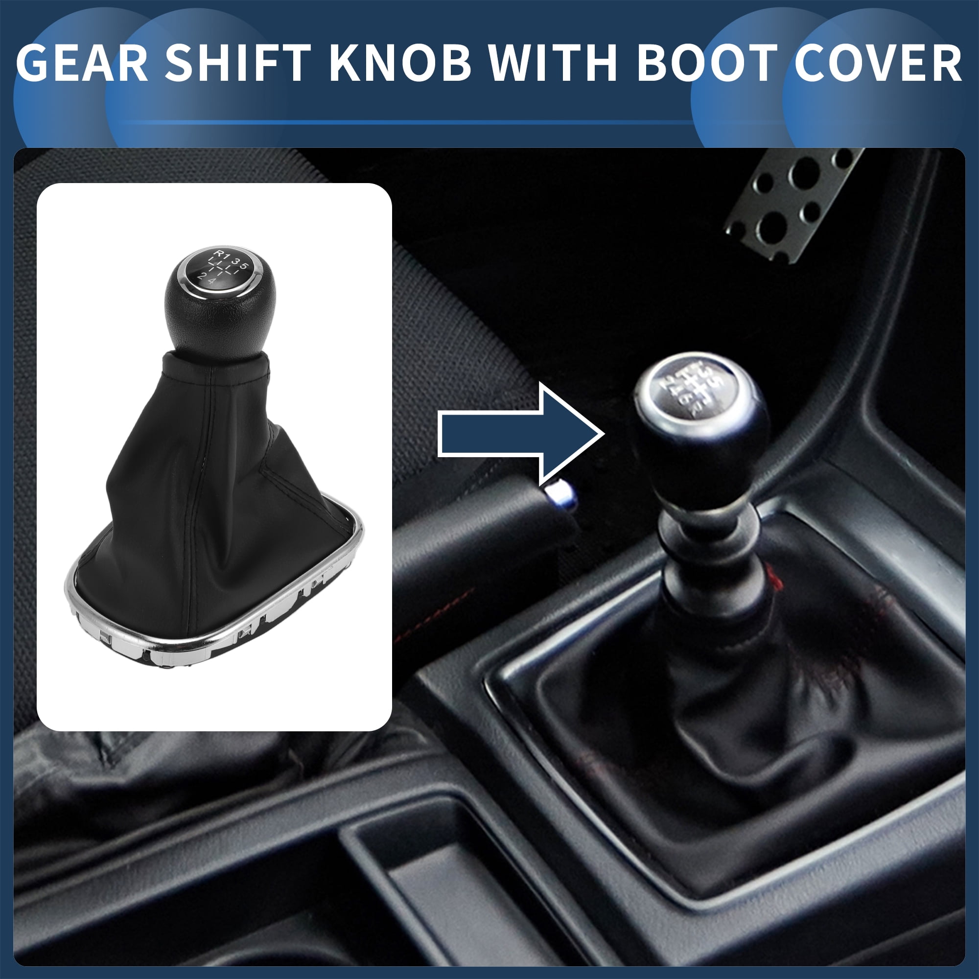 Unique Bargains 5 Speed Manual Gear Shifter Knob with Cover, Front Gearbox Stick Shifter Lever Knob for Chevrolet Cruze 2008-2015 Plastic Faux Leather Black, 1 Pc