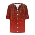 thumbnail image 5 of Fengqque Womens Half Sleeve Button V Neck Printing Shirts Short Sleeve Tops Loose Fit Blouses Women's T-shirt Red XL(XL), 5 of 5