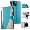 thumbnail image 1 of Funda cartera GANGXUN para iPhone 13 , cuero PU con tarjetero, cremallera, correa de mano, soporte y protección 792°, 1 of 6