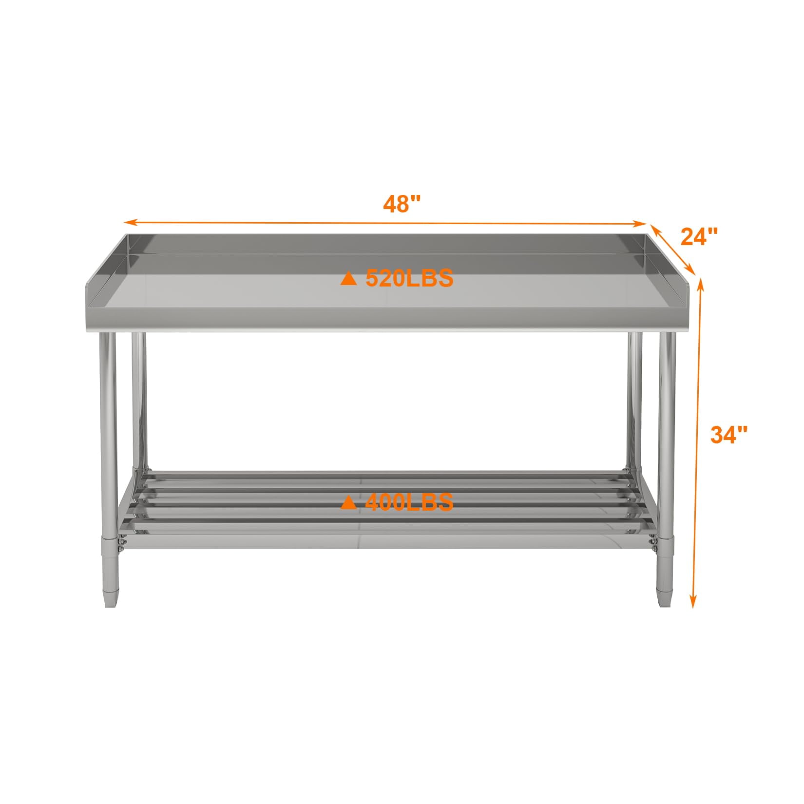 Garvee Stainless Steel Table 48"x24" with Backsplash for Prep & Work, Work Table with Adjustable Undershelf for Kitchen Restaurant