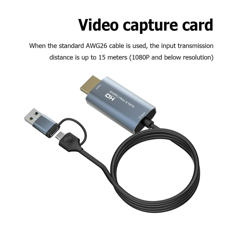Video Capture Card, USB3.0 HDMI to USB C Audio Capture Card, 4K 1080P 60FPS  Capture with Type-C Adapter Devices for Gaming Live Streaming Video Recorder,  Compatible with Windows Mac OS System OBS