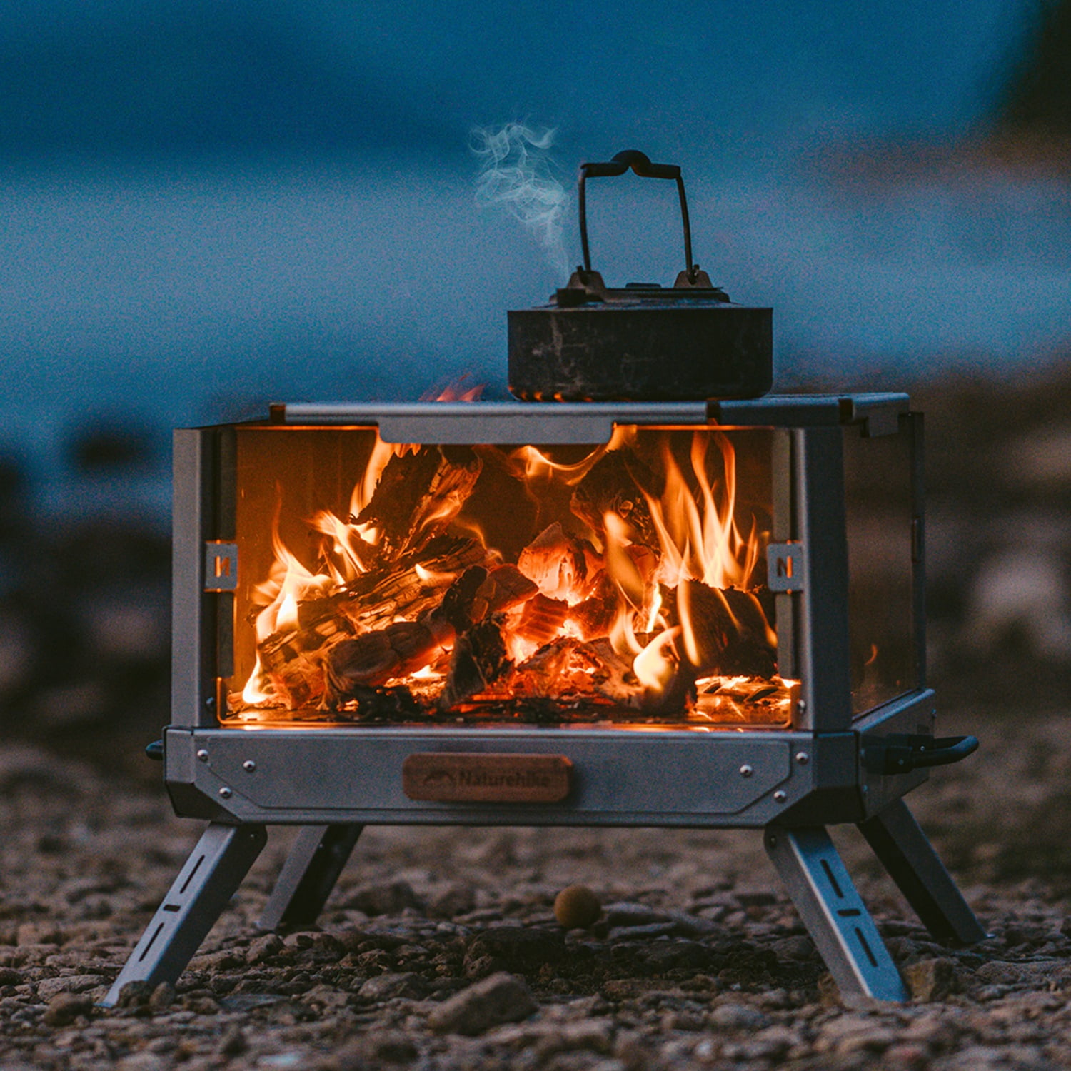 Naturehike, Detachable Wood Burning Viewing Glass Fire Pit, Outdoor Large Capacity Charcoal Burning Fire Pit, Portable Glamping Stainless Steel Fire Pit, For Backyard/Patio/BBQ/Camping/Party