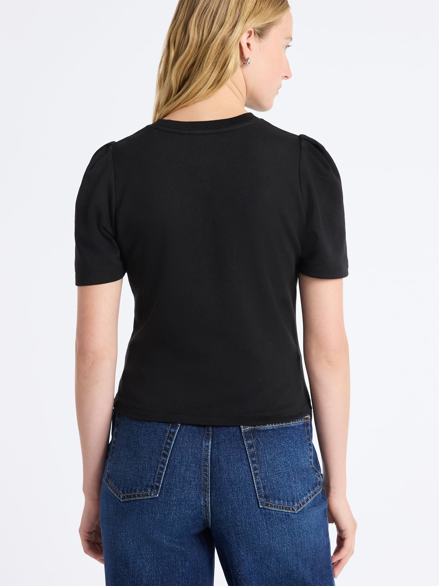 Free Assembly Women's and Women's Plus Embellished Pleat Shoulder Top with Short Sleeves, Sizes XS-4X
