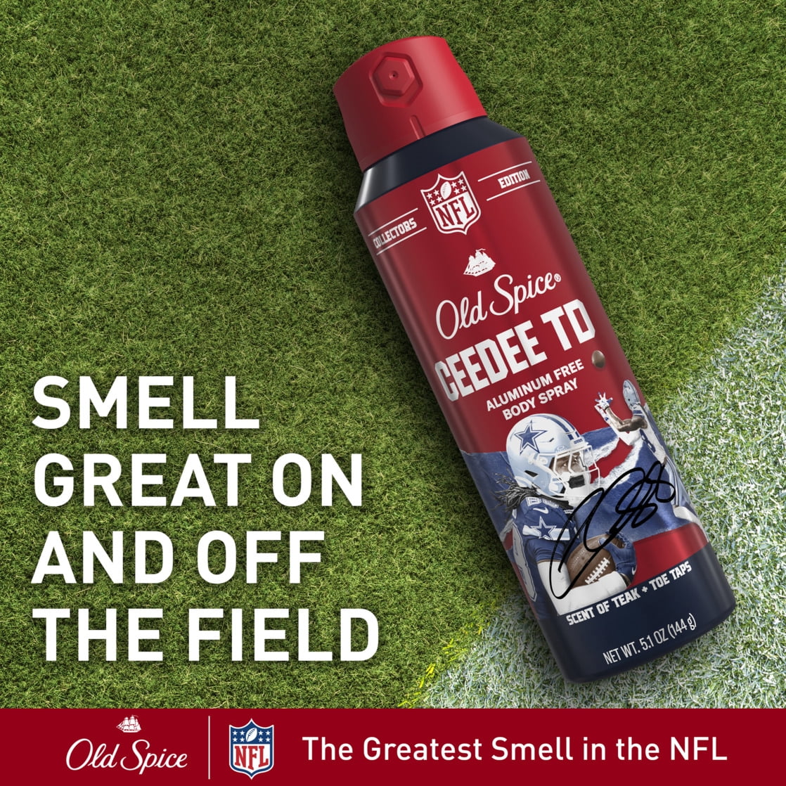 Old Spice Men's Aluminum Free Deodorant Body Spray, NFL Collection, CeeDee Lamb TD, Teak + Toe Taps, 5.1oz