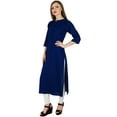 thumbnail image 3 of Bimba Women Blue Solid Rayon Kurta Kurti 3/4 Sleeve Casual Formal Tunic Blouse, 3 of 7