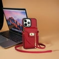 thumbnail image 3 of Crossbody Strap for iPhone 15 Pro Wallet Case with Card Holder, Flip PU Leather for iPhone 15 Pro Case Stand Zipper Purse Protective Phone Case for Women Girls - Red, 3 of 8