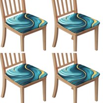 Teal Gold Marble Seat Covers for Dining Room Chairs Set Of 4,Stretch Printed Washable Chair Seat Cover with Elastic Ties and Button,Removable Waterproof Couch Cushion Covers