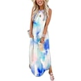 thumbnail image 1 of SMihono Robe Maxi Bohème d'Été pour Femmes Grande Taille Robe Longue Imprimée Sans Manches à Encolure Croisée devant Robe de Plage Évasée, 1 of 5