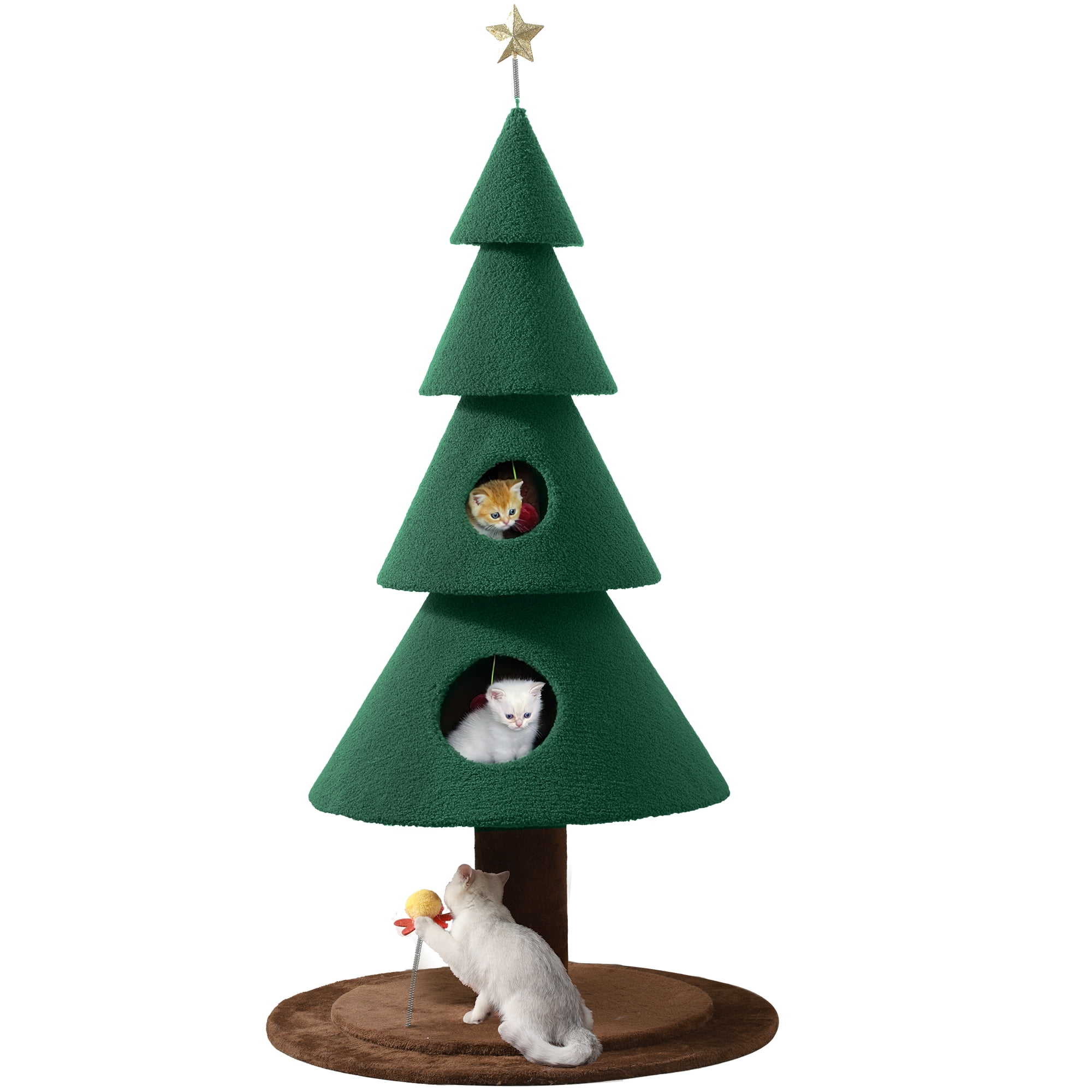 Dextrus60-inch Cat Tree,Tall Cat Tower Furniture with 2 Large Condos,  5ft Christmas Tree Party Decoration with Cat House and Beds