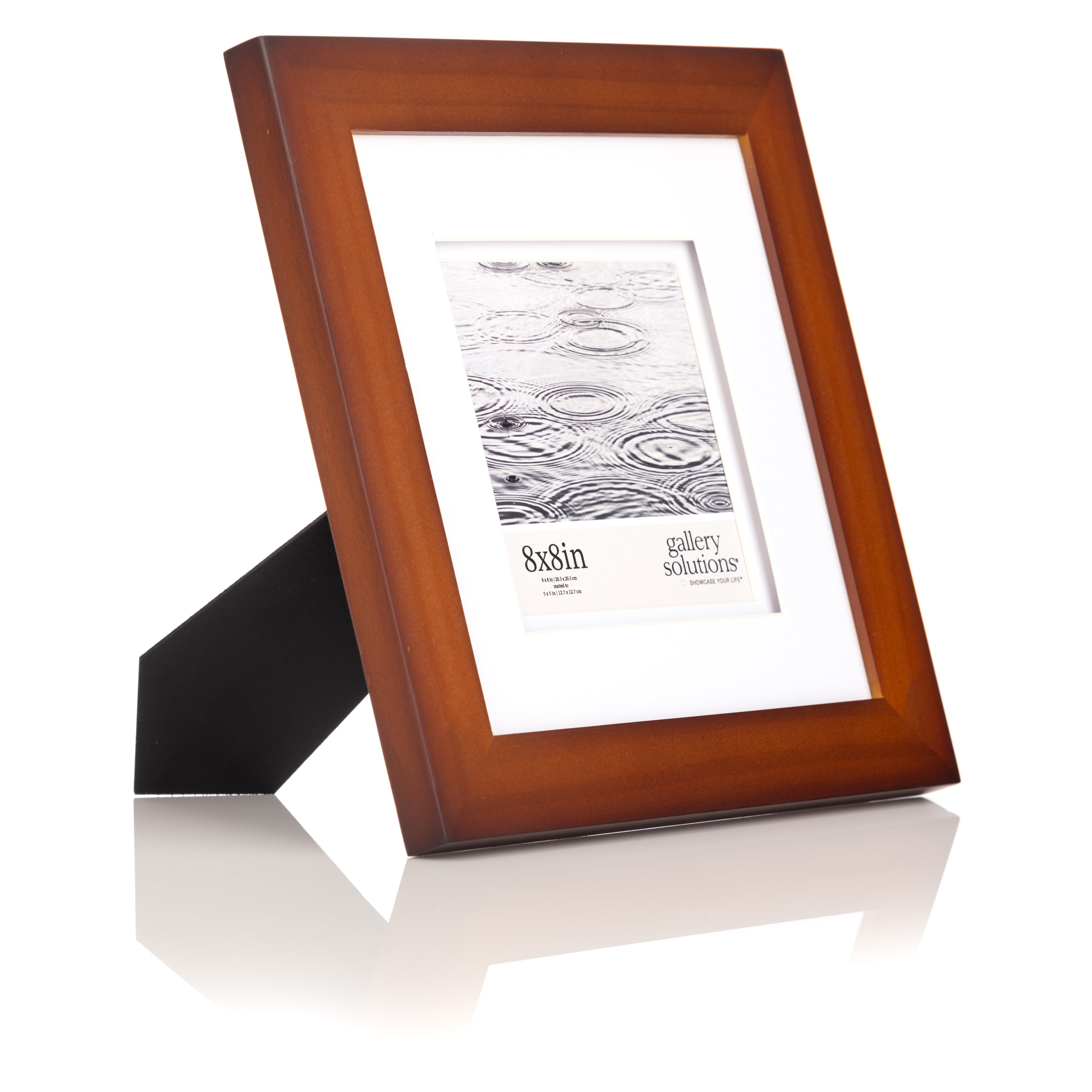 Gallery Solutions Flat Walnut Picture Frame Double White Mat Airfloat Tabletop Wall Display 8" x 8" for 5" x 5" Photos 1-pack