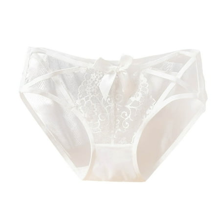 YHGFVOKJ Womens Underwear Fashion Sexy Lace No Show High Waisted Breathable Thongs Comfortable Plus Size Ladies Brief Panties Bikini Panties for Women White XXL