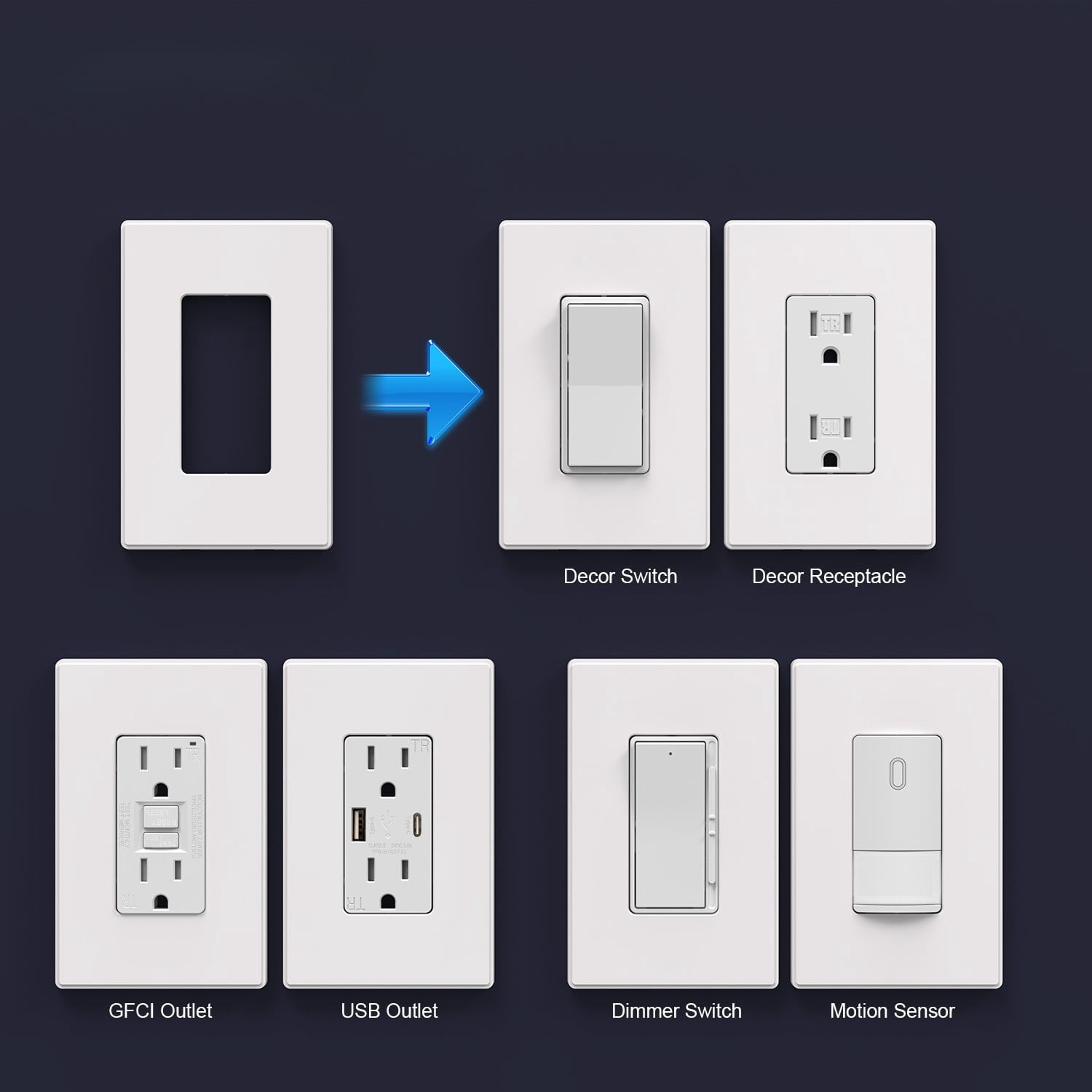 Hyper Tough 1-Gang Screwless Wall Plate for Standard Decorator Devices, Mid-Size, White