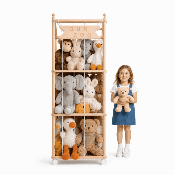 FOSSA Wooden Stuffed Animal Organizer – Zoo-Themed Storage for Plush Toys, Kids’ Room, Nursery, Playroom, Space-Saving Toy Holder