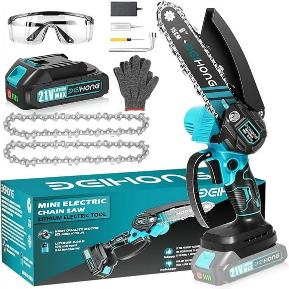 BEI & HONG Mini Chainsaw 6-Inch with 2 Batteries | Brand New Cordless power chain saws with Security Lock