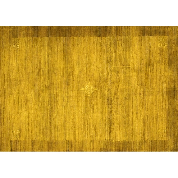 Ahgly Company Machine Washable Indoor Rectangle Abstract Yellow Contemporary Area Rugs, 8' x 10'