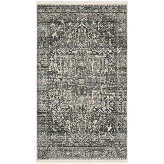 SAFAVIEH Vintage Persian Knot Geometric Polyester Area Rug, Grey/Charcoal, 4' x 6'