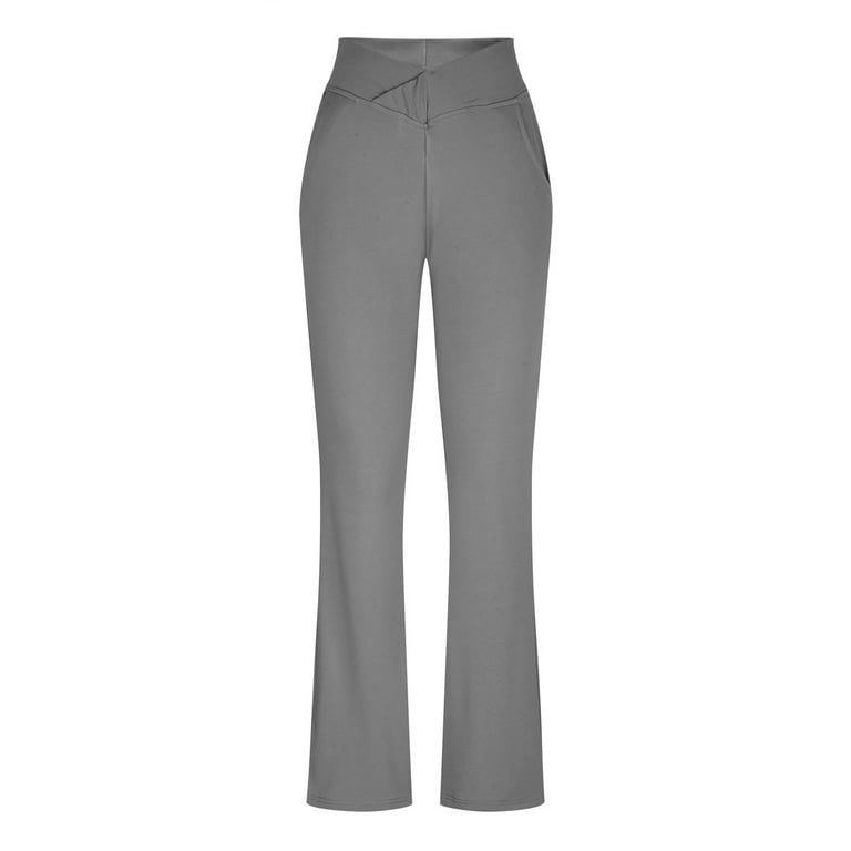 YYDGH Women's Yogo Pants with Pockets V Crossover High Waisted Flare  Leggings Bell Bottom Workout Pants Gray L 
