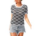 thumbnail image 1 of Mialoley Hauts Tricotés pour Femmes, Manches Courtes Col Rond Patch Tricot Coloré Décontracté Fête Rue Printemps Été Chemise, 1 of 9