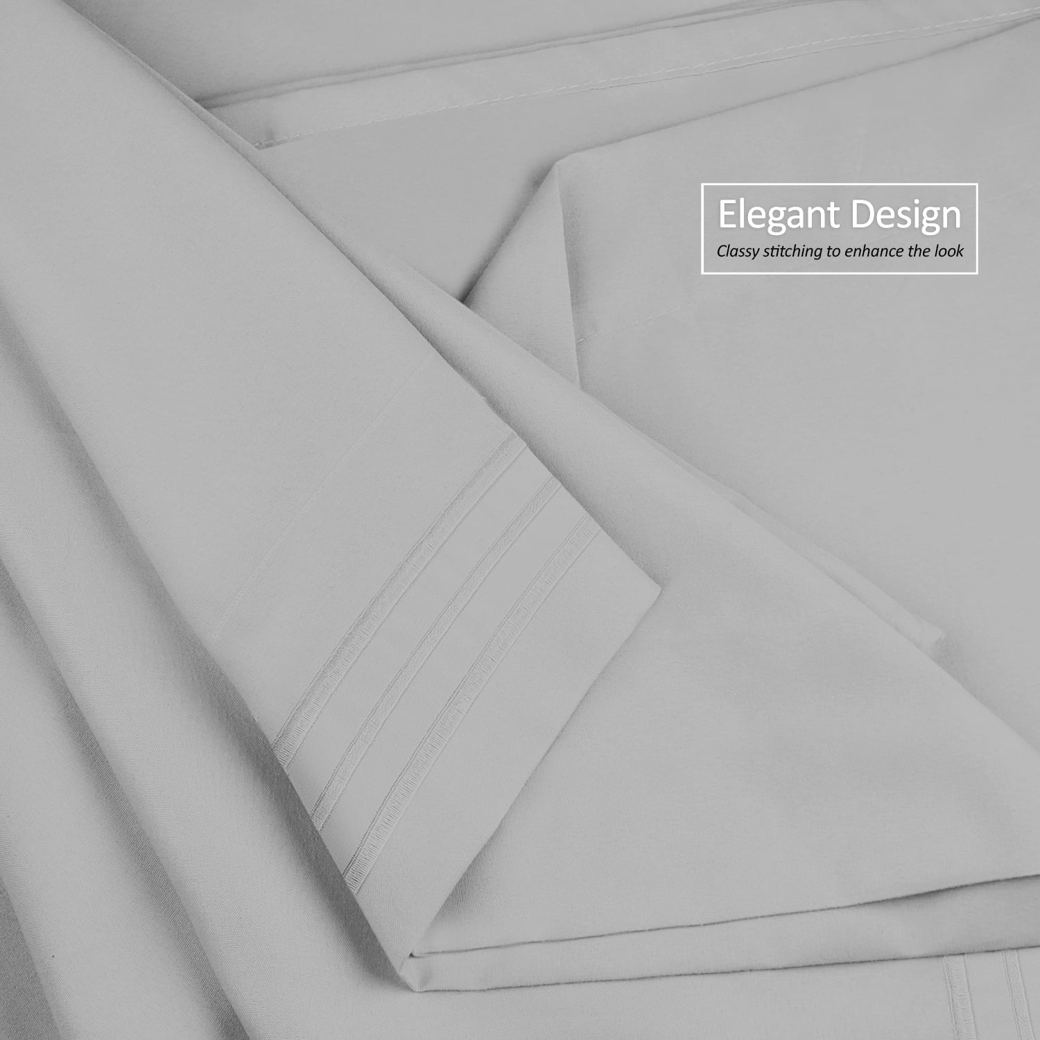 Clara Clark Premier 1800 Microfiber Collection 3-Line Bed Sheet Set, Twin XL Size, Silver Gray