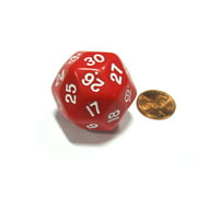Koplow Games Triantakohedron D30 30 Sided 33mm Jumbo RPG Gaming Dice - Red w White Number #06009