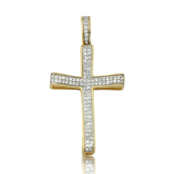 LOVEBLING 10K Yellow Gold 0.20 Carats (ctw) Diamond Cross Pendant (1.28" x 0.70")