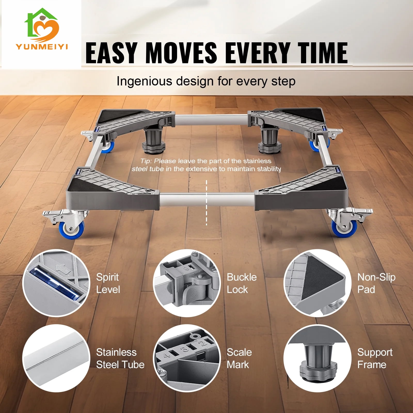 YUNMEIYI Fridge Stand Furniture Dolly Mobile Roller with 4 Locking Wheels-Base Adjustable Refrigerator Washing Machine Stand Moving Cart- Appliance Dolly Cart Roller Pedestal