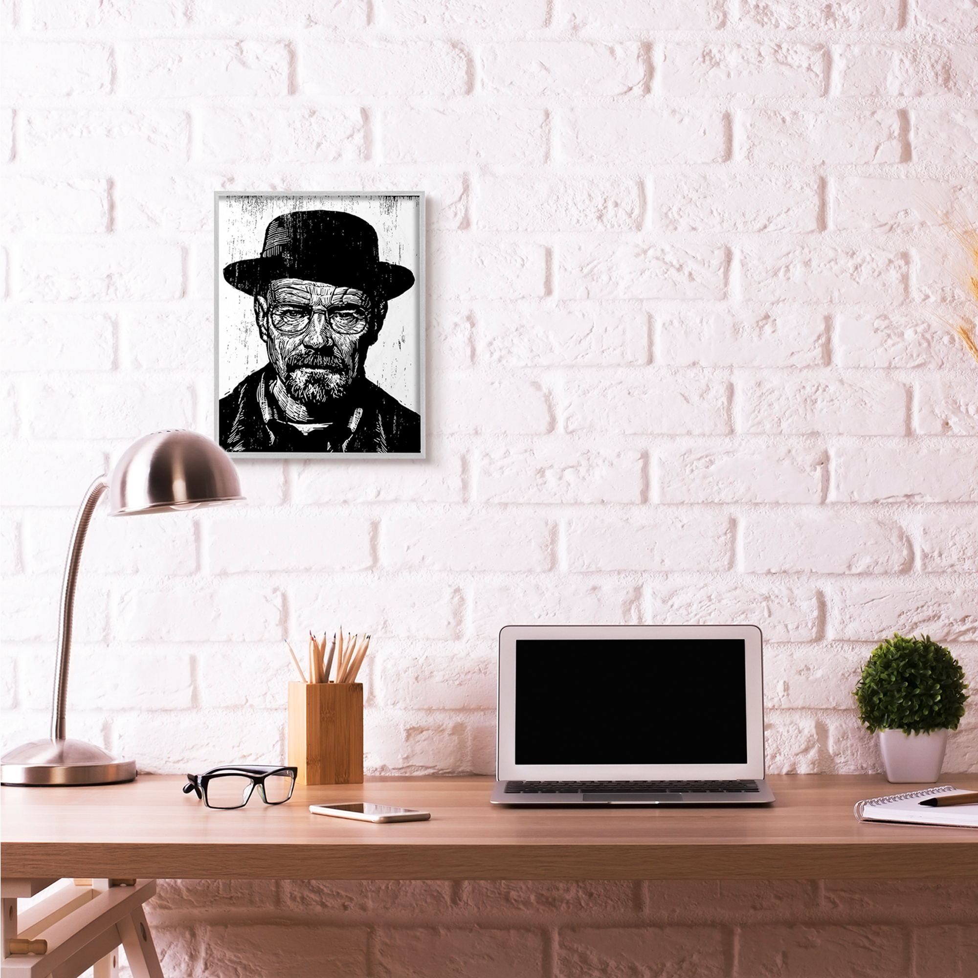 Stupell Industries Walter White Heisenberg Breaking Bad Famous People Portrait Graphic Art Gray Framed Art Print Wall Art, 16x20, by Neil Shigley