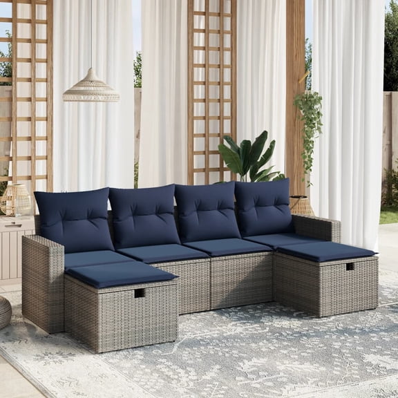vidaXL 6 Piece Patio Sofa Set with Cushions Gray Poly Rattan